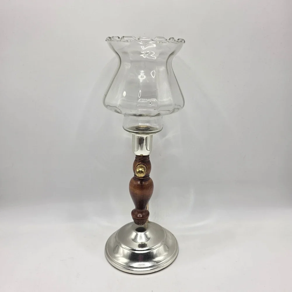 Home Interiors Vintage Wall Hurricane Candle‎ Holder Sconce Wood Brass Glass USA